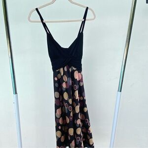 Y2K Black Jersey & Satin Multicolor Abstract Polka Dot Dress Size XL